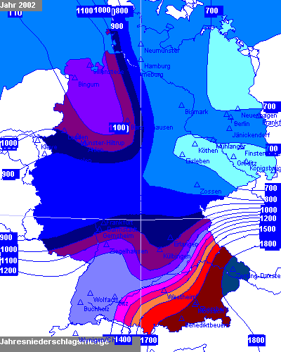 Niederschlagsverteilung des Jahres 2002