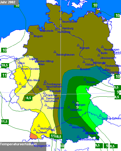 Temperaturverteilung des Jahres 2002