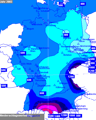 Niederschlagsverteilung des Jahres 2003