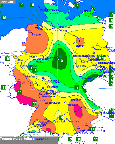 Temperaturverteilung des Jahres 2003