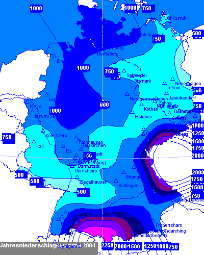 Niederschlagsverteilung des Jahres 2004