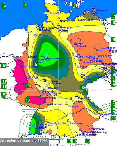 Temperaturverteilung des Jahres 2004