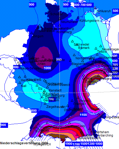 Niederschlagsverteilung des Jahres 2005