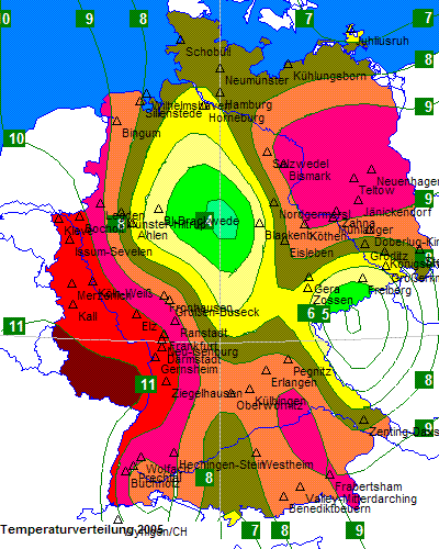 Temperaturverteilung des Jahres 2005