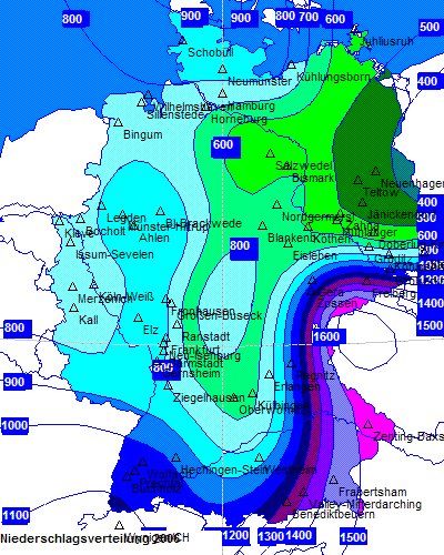 Niederschlagsverteilung des Jahres 2006