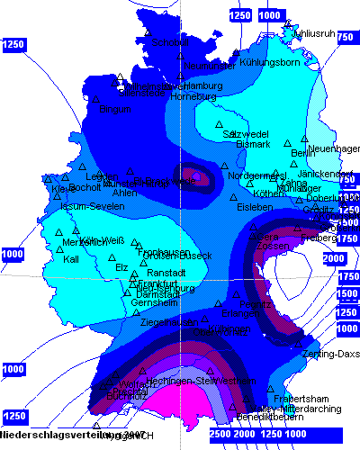 Niederschlagsverteilung des Jahres 2007