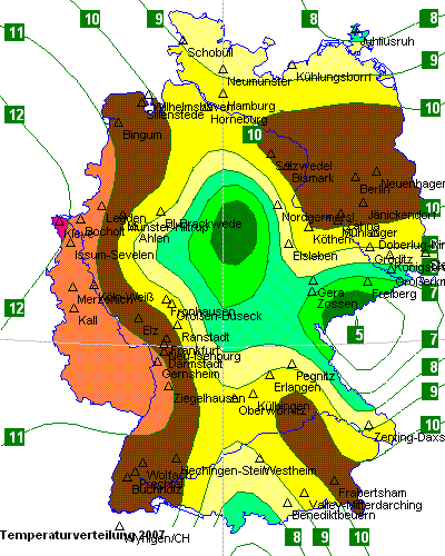 Temperaturverteilung des Jahres 2007