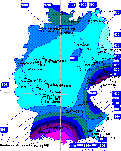 Niederschlagsverteilung des Jahres 2008