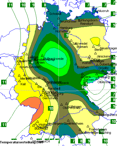 Temperaturverteilung des Jahres 2009