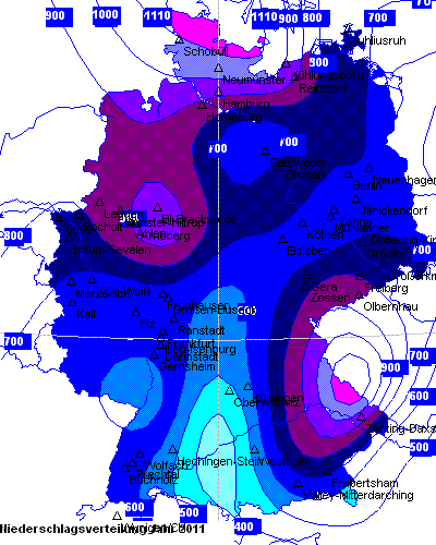 Niederschlagsverteilung des Jahres 2011