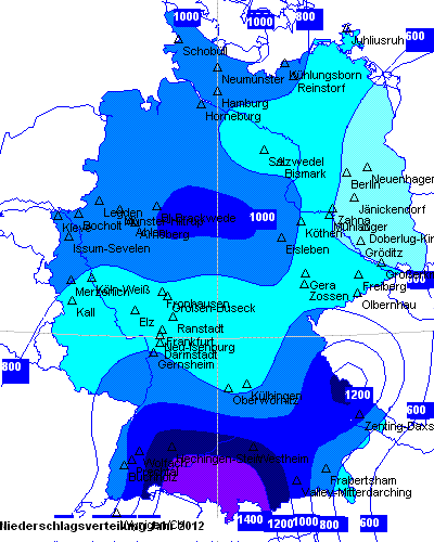 Niederschlagsverteilung des Jahres 2012