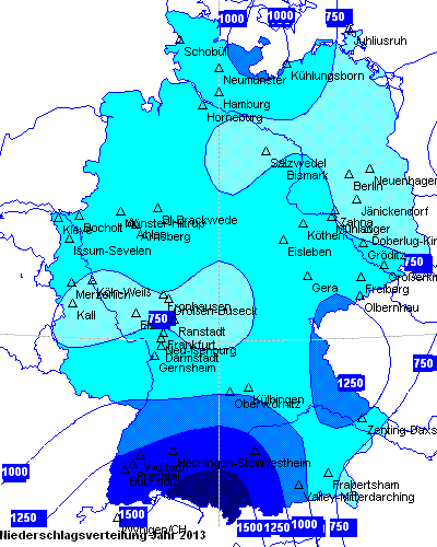 Niederschlagsverteilung des Jahres 2013