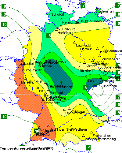 Temperaturverteilung des Jahres 2013