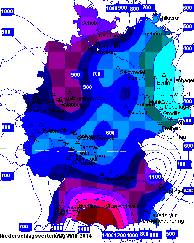 Niederschlagsverteilung des Jahres 2014