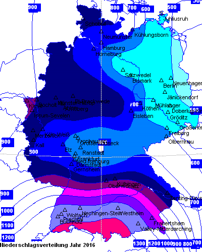 Niederschlagsverteilung des Jahres 2016