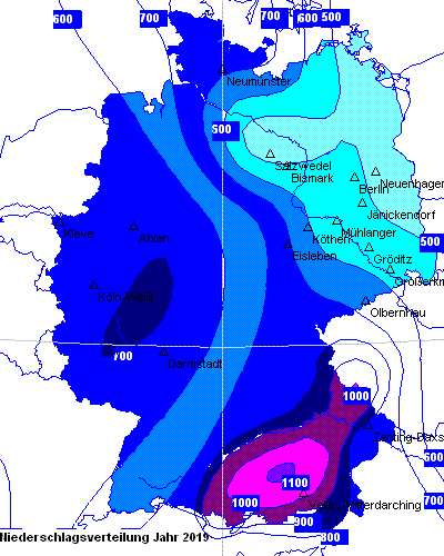 Niederschlagsverteilung des Jahres 2019