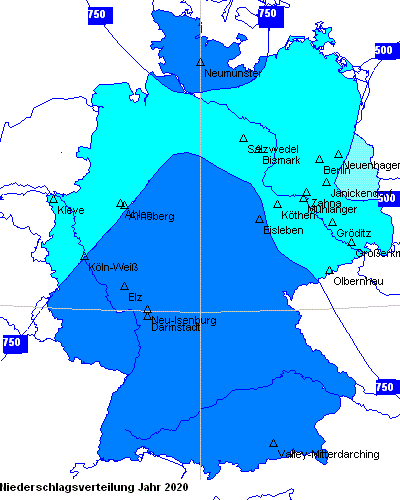 Niederschlagsverteilung des Jahres 2020