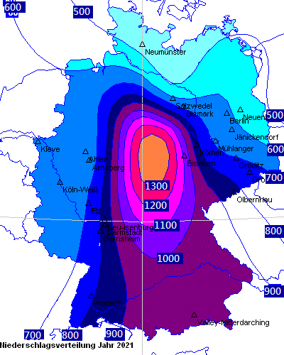 Niederschlagsverteilung des Jahres 2021