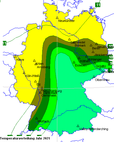 Temperaturverteilung des Jahres 2021