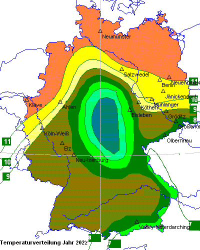 Temperaturverteilung des Jahres 2022